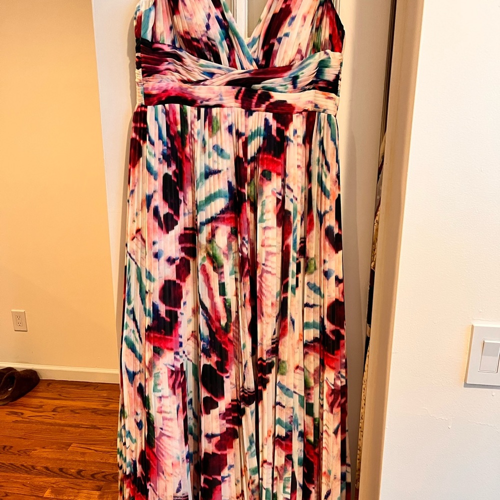 Aidan Mattox Pink and Black Ruched Tie Front Maxi Dress sz 12